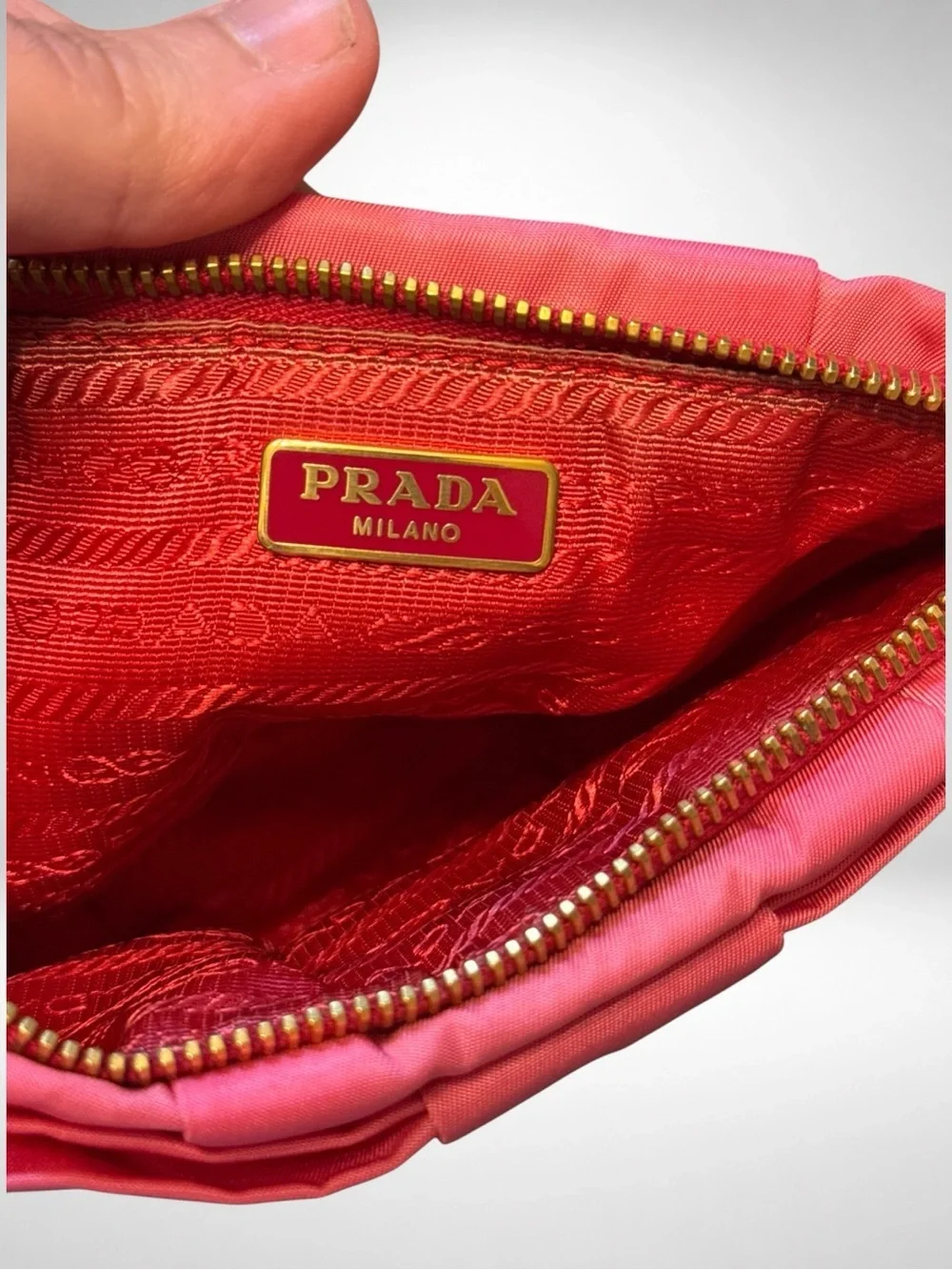 Prada Tessuto Fiocco Peonia Pink Bow Wristlet Clutch Pouch COA Authentic - Picture 7 of 11